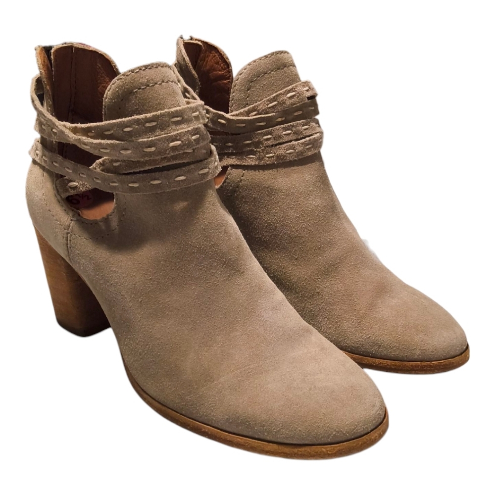 FRYE Suede Naomi Pickstitch Taupe Ankle Boots - Western Boho Booties Size 6.5